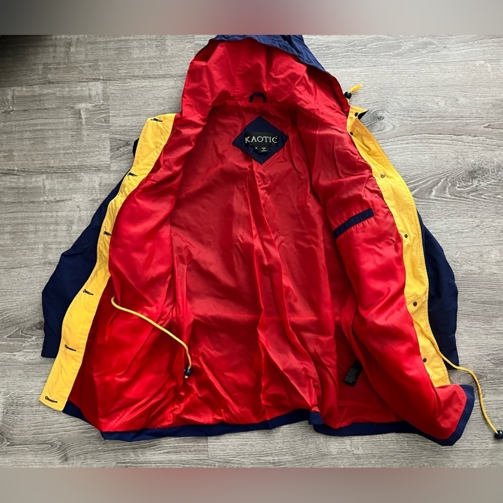 Vintage 90’s Kaotic Windbreaker jacket navy blue red yellow size medium M - Picture 6 of 6